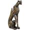 19" Bronze Polystone Distressed Textured Sitting Leopard Sculpture with Cutouts & Gold Accents